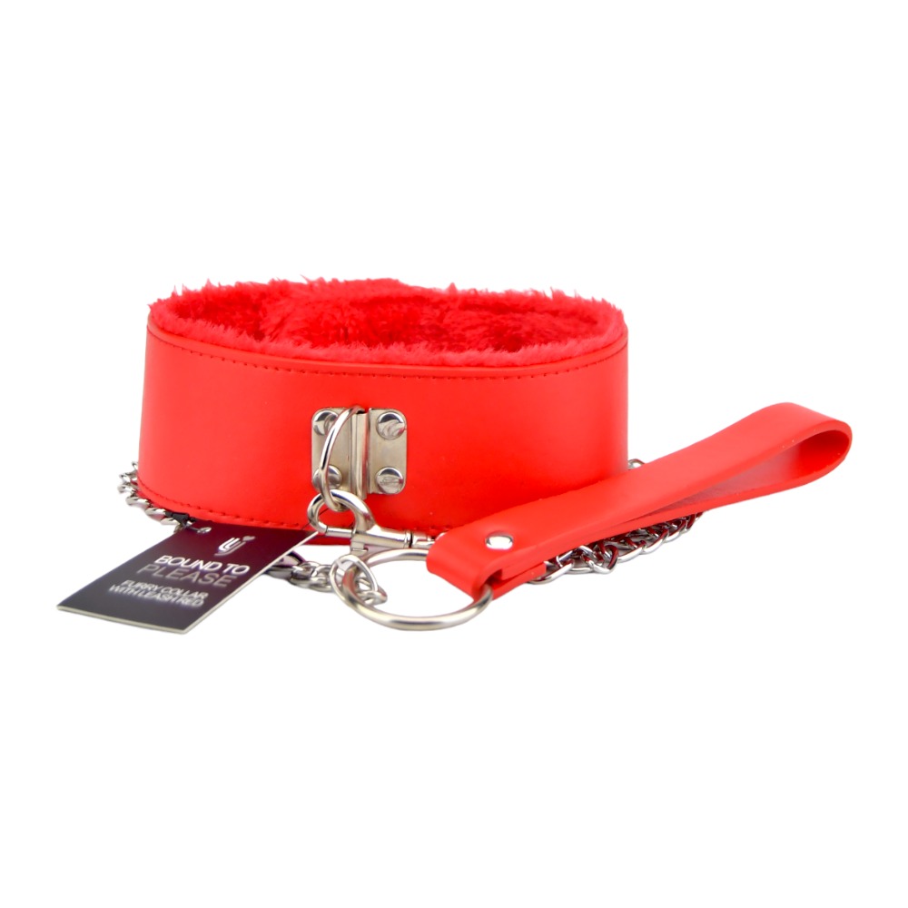 Bound to Please Furry Collar with Leash Red - Image 2
