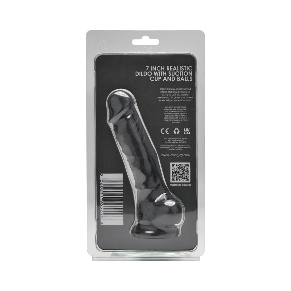 Loving Joy 7 Inch Realistic Silicone Dildo with Suction Cup and Balls Black - Image 7