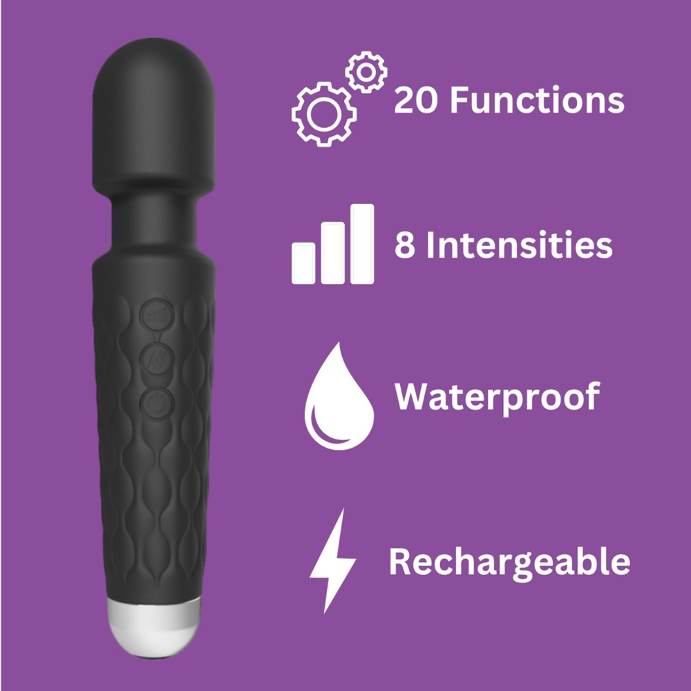 Loving Joy 20 Function Wand Vibrator Black - Image 7