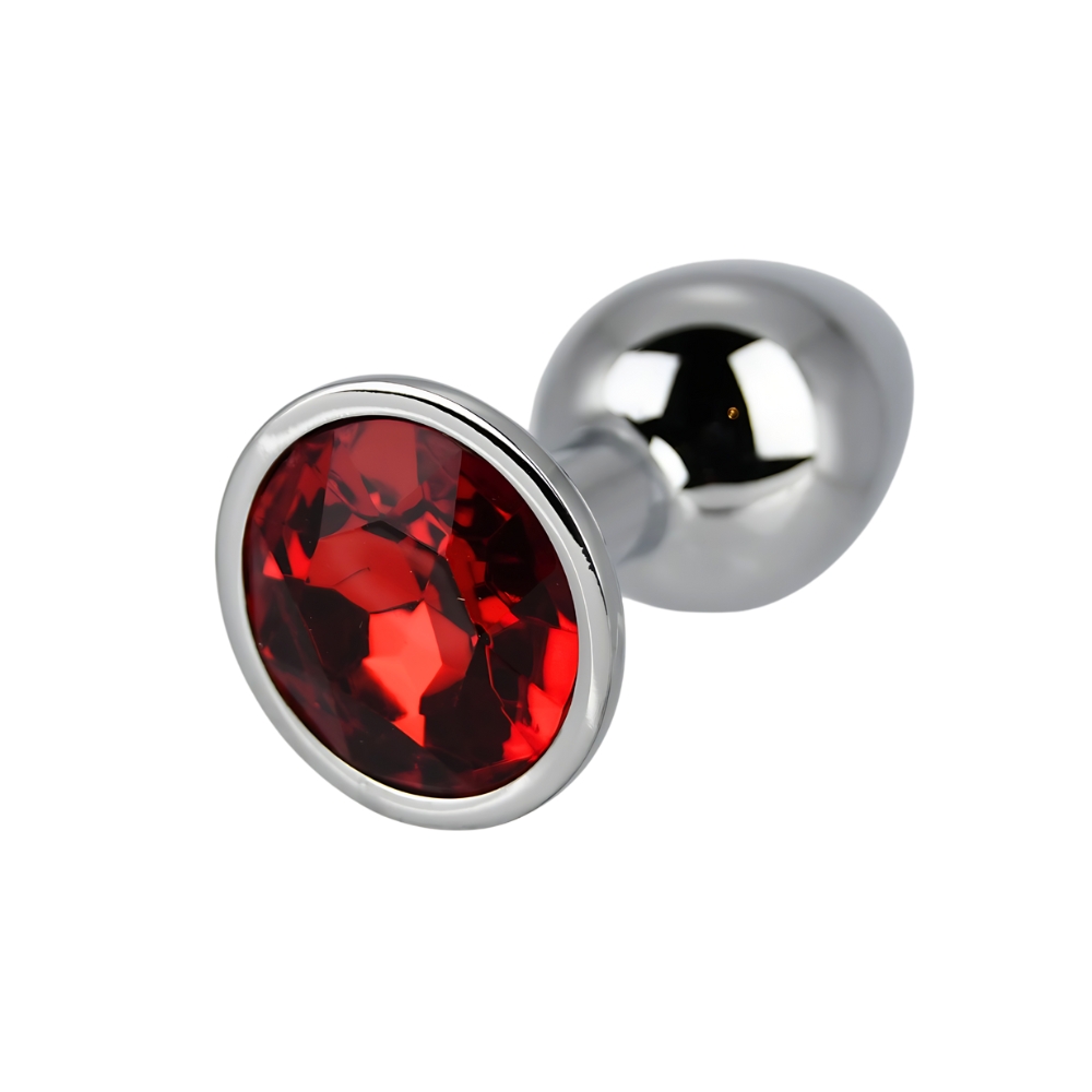 Toosh Silver Metal Butt Plug Small Red Stone - Image 3
