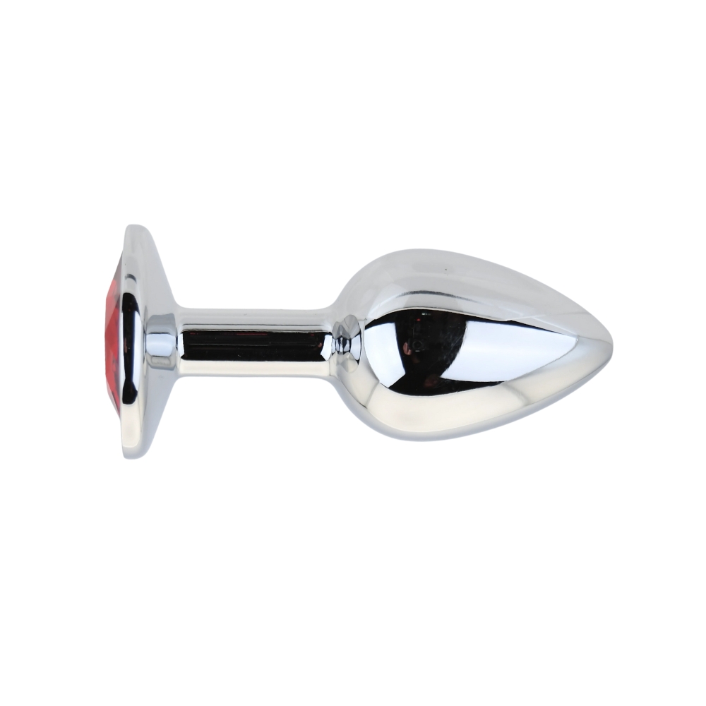 Toosh Silver Metal Butt Plug Small Red Stone - Image 5