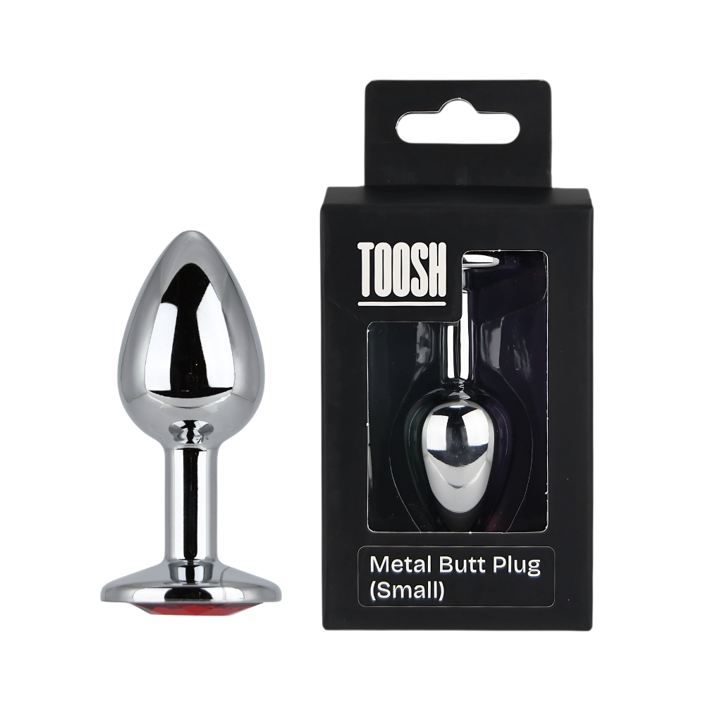 Toosh Silver Metal Butt Plug Small Red Stone - Image 10