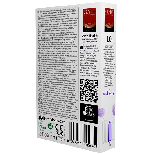 Glyde Ultra Wildberry Flavour Vegan Condoms 10 Pack - Image 3