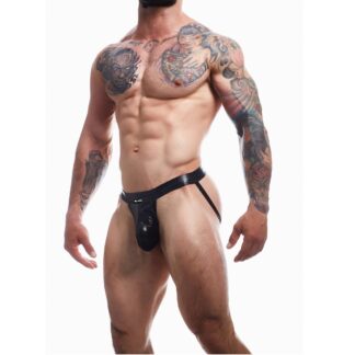 C4M Ergonomic Black Leatherette Jockstrap - Extra Large